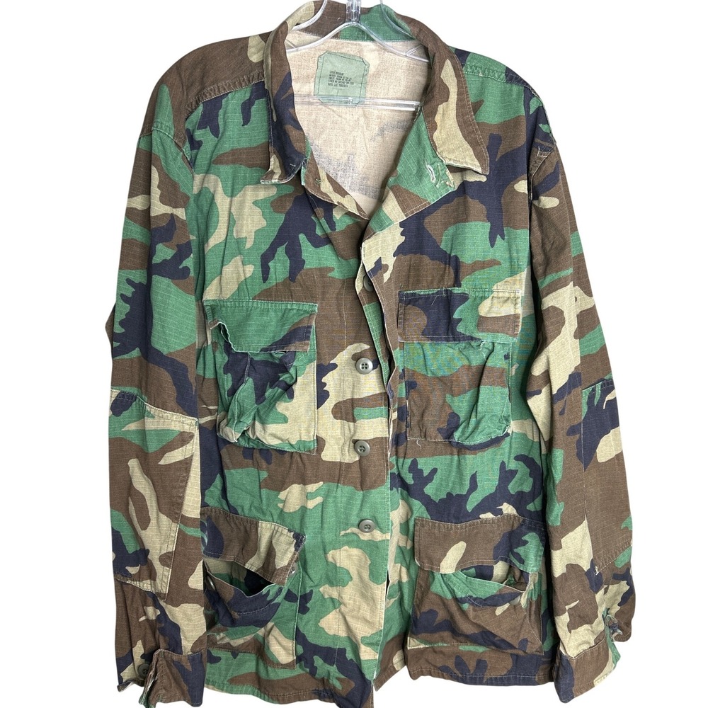American Apparel‎ LARGE Woodland Camo Combat Coat Reg 1993 Military BDU Jacket